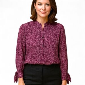 Grey by Jason Wu 100% Silk‎ Navy Pink Tie Sleeve Popover blouse Top Sz 10 NWT